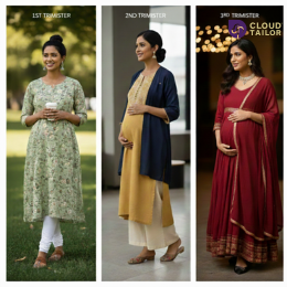 Trimester-wise maternity outfits styled by CloudTailor