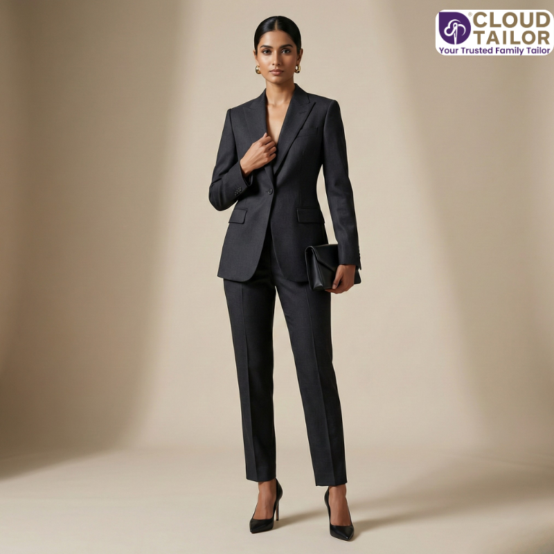 Professional women’s suit designed with precision custom-tailoring for a perfect fit.