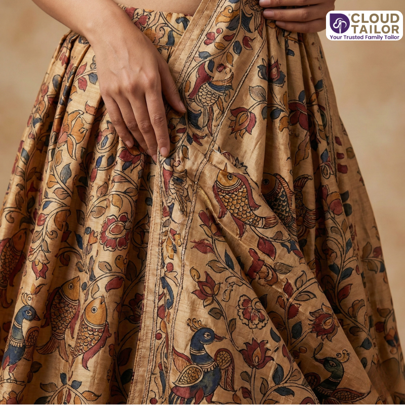 Madhubani Lehenga with traditional hand-painted motifs and detailed ethnic patterns.