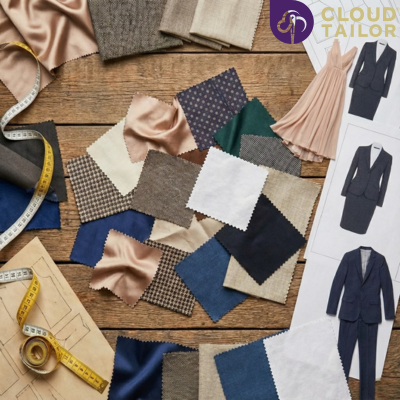 "A collection of high-quality fabrics and sketches for custom-tailored men's wear and party attire for New Year eve."