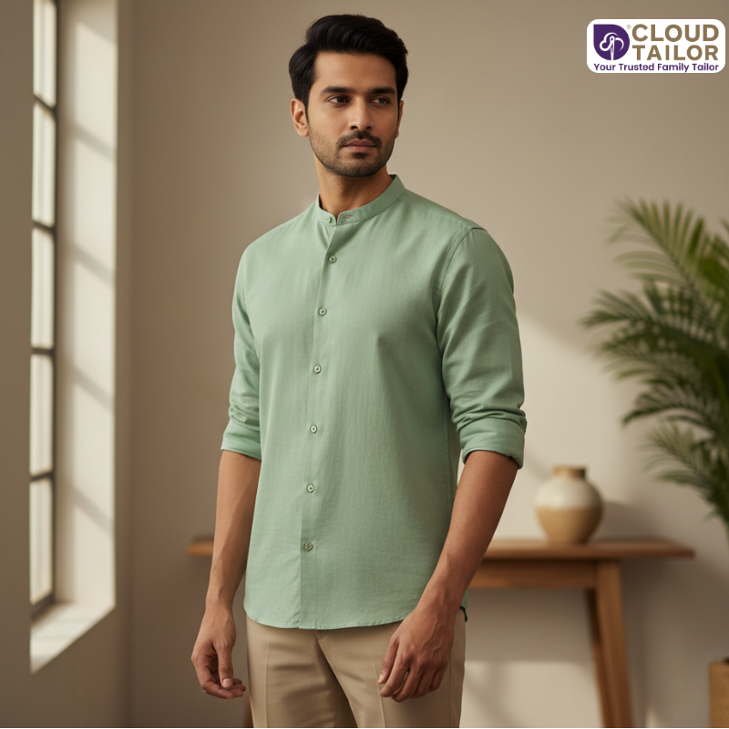 Casual men’s Summer Outfits featuring a lightweight green shirt for a fresh seasonal look.