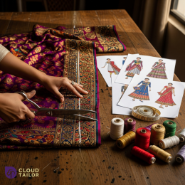 fabrics selection to upcycle old saree to drees or skirt